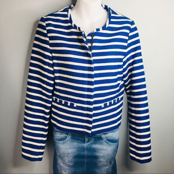 GAP Striped Blazer Swing BB Jacket Modern Casual Blue White Spring Summer 2007 - Picture 3 of 13